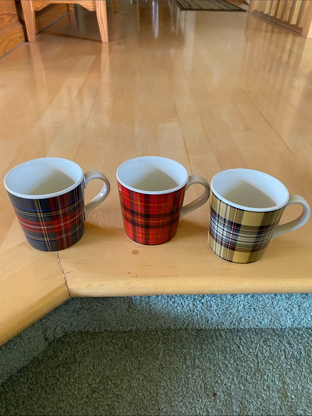 Pendleton Plaid Ceramic Mugs — Navy, Red, and Yellow Set of 3